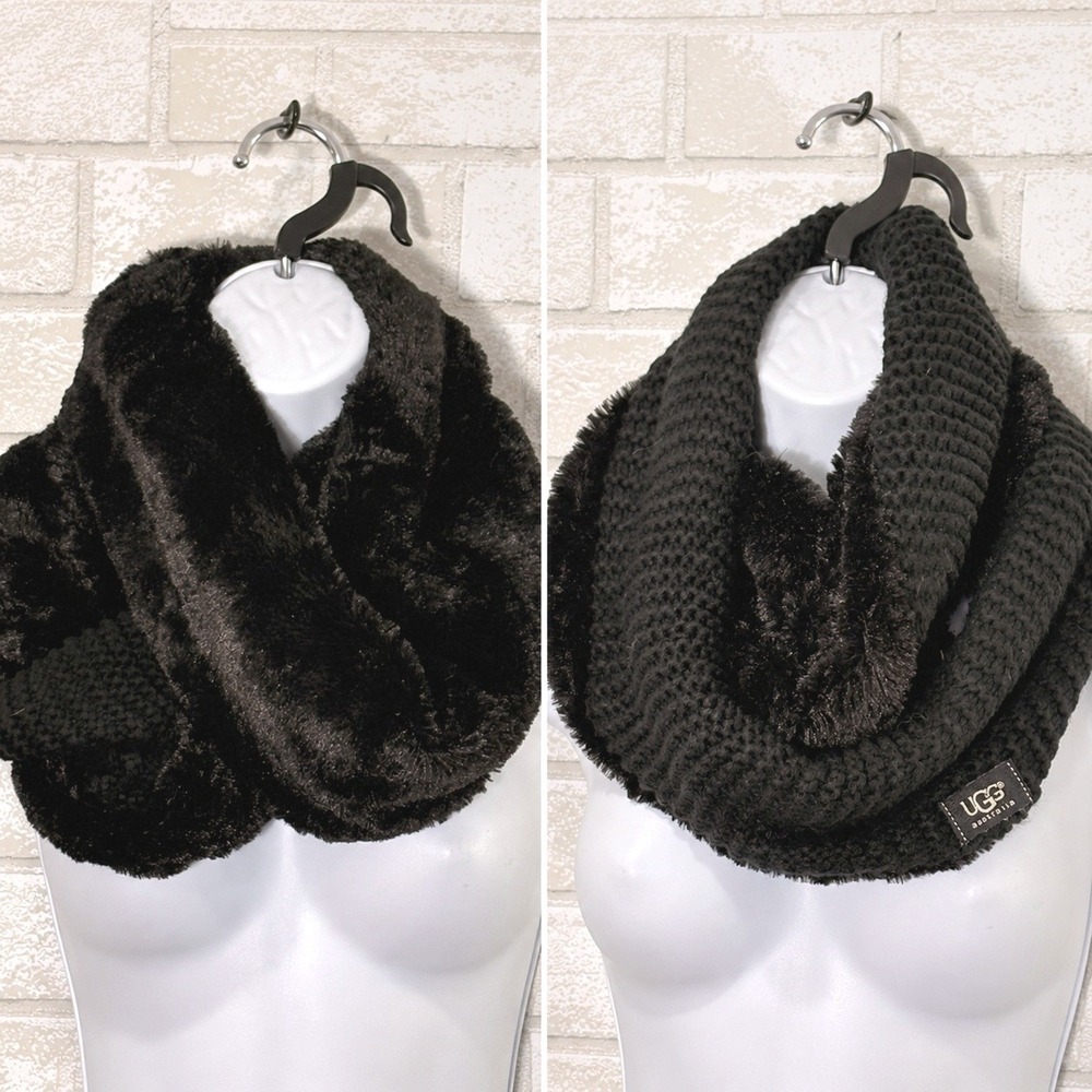 UGG Womens Faux Fur Reversible Knit Infinity Scarf Size OS Winter Cozy Luxury